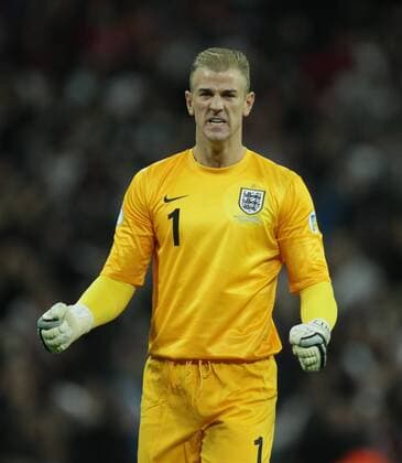England v Montenegro - World Cup Qualifier . . Wembley, London, UK . . 11.10.2013 Joe Hart (E) celebrates the third England goal.