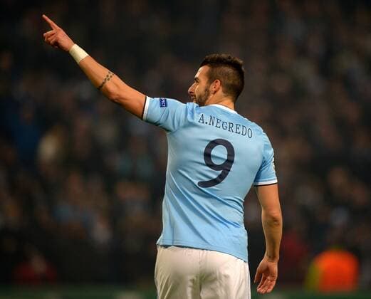 Alvaro Negredo of Manchester City celebrates scoring - UEFA Champions League Group D - Manchester City vs CSKA Moscow - Etihad Stadium - Manchester - England - 05 11 13 - EDITORIAL USE ONLY. No use with unauthorised audio, video, data, fixture lists, club league logos or live services. Online in-match use limited to 120 images, no video emulation. No use in betting, games or single club league player publications.