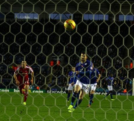 Leicester City v Nottingham Forest . . Leicester, UK . . 09.11.2013 David Nugent (LC) puts his penalty kick high over the crossbar.