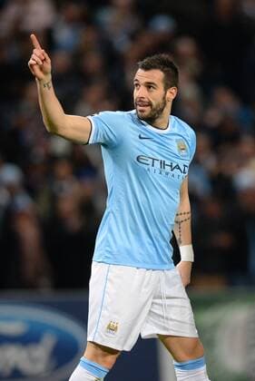 Alvaro Negredo of Manchester City celebrates scoring the third goal - UEFA Champions League Group D - Manchester City vs FC Viktoria Plzen - Etihad Stadium - Manchester - England- 27th November 2013 - Picture Simon Bellis Sportimage EDITORIAL USE ONLY. No use with unauthorised audio, video, data, fixture lists, club league logos or live services. Online in-match use limited to 120 images, no video emulation. No use in betting, games or single club league player publications.