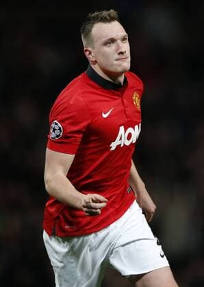 Phil Jones of Manchester United celebrates scoring during the UEFA Champions League Group A match between Manchester United and Shakhtar Donetsk at Old Trafford Stadium in Manchester, Britain on Dec. 10, 2013. Manchester United won 1-0. (Xinhua Wang Lili) (SP)BRITAIN-MANCHESTER-SOCCER-UEFA CHAMPIONS LEAGUE-GROUP A-MAN UTD VS DONETSK