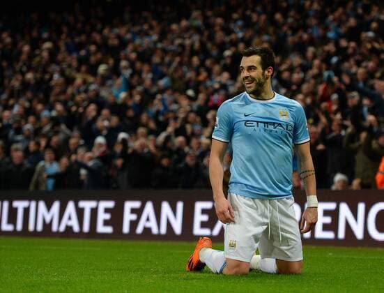 Alvaro Negredo of Manchester City celebrates scoring the second goal - Barclays Premier League - Manchester City vs Liverpool - Etihad Stadium - Manchester - England - 26th December 2013 - Picture Simon Bellis Sportimage EDITORIAL USE ONLY. No use with unauthorised audio, video, data, fixture lists, club league logos or live services. Online in-match use limited to 120 images, no video emulation. No use in betting, games or single club league player publications.