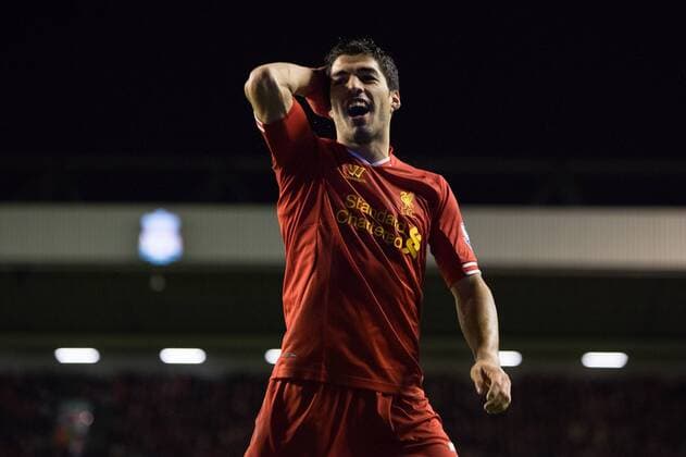 Luis Suarez of Liverpool reacts - Liverpool vs. Hull City - Barclays Premier League - Anfield - Liverpool - 01 01 2014 Pic Philip Oldham Sportimage EDITORIAL USE ONLY. No use with unauthorised audio, video, data, fixture lists, club league logos or live services. Online in-match use limited to 120 images, no video emulation. No use in betting, games or single club league player publications.