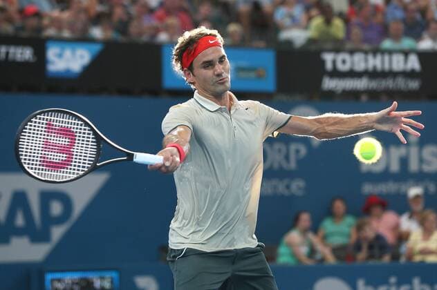 Brisbane International, Queensland Tennis Centre,ATP 250 World Tour WTA,Hardcourt Tennis Turnier in Brisbane,Australia,Roger Federer (SUI) ,Einzelbild,Aktion,Halbkoerper,Querformat,