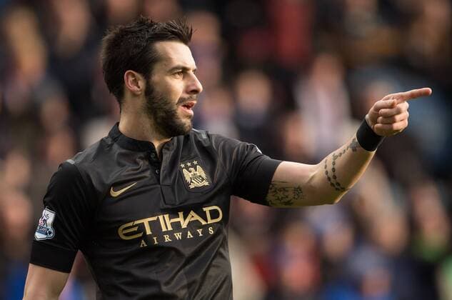 Alvaro Negredo of Manchester City celebrates his opening goal - Blackburn Rovers vs. Manchester City - FA Cup Third Round - Ewood Park - Blackburn - 04 01 2014 Pic Philip Oldham Sportimage EDITORIAL USE ONLY. No use with unauthorised audio, video, data, fixture lists, club league logos or live services. Online in-match use limited to 120 images, no video emulation. No use in betting, games or single club league player publications.