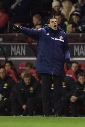 Manager of Sunderland, Gus Poyet - AFC Sunderland vs. Manchester United (ManU) - Capital One Cup Semi Final First Leg - Stadium of Light - Sunderland - 07 01 2014 EDITORIAL USE ONLY. No use with unauthorised audio, video, data, fixture lists, club league logos or live services. Online in-match use limited to 120 images, no video emulation. No use in betting, games or single club league player publications.