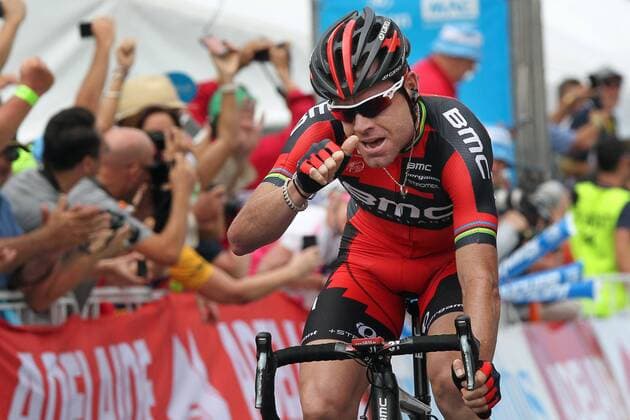 Cadel EVENS ( AUS BMC Racing Team ) gewinnt die dritte Etappe der Tour Down Under im Alleingang und übernimmt die Gesamtwertung - Finish - Win - Jubel - Freude - Emotionen - Querformat - quer - horizontal - Event Veranstaltung: Santos Tour Down Under 2014 - Stage3 3.Etappe: Norwood - Campelltown 145.0 km - Location Ort: Australien - Australia - Oceania - Ozeanien - Date Datum: 23.01.2014 -