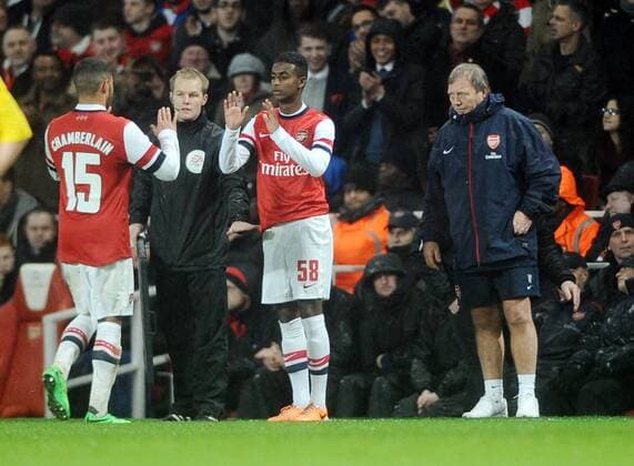 Football - 2013 2014 FA Cup - Fourth Round: Arsenal vs. Coventry City Arsenal s Gedion Zalalem comes on as a Substitute to make his debut at The Emirates. COLORSPORT ANDREW COWIE