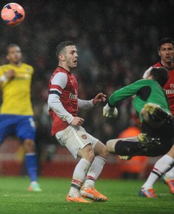 Football - 2013 2014 FA Cup - Fourth Round: Arsenal vs. Coventry City Arsenal s Jack Wilshere has is shot saved by Joe Murphy at The Emirates. COLORSPORT ANDREW COWIE