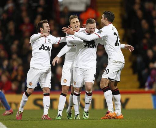 Manchester United s Wayne Rooney celebrates scoring his sides second goal Crystal Palace vs Manchester United - Premier League - Selhurst Park - London - England - 22 02 2014 - Pic David Klein Sportimage EDITORIAL USE ONLY. No use with unauthorised audio, video, data, fixture lists, club league logos or live services. Online in-match use limited to 120 images, no video emulation. No use in betting, games or single club league player publications.