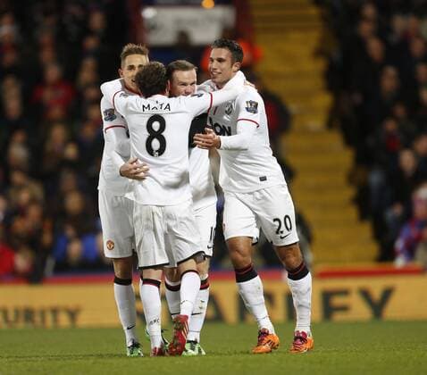 Manchester United s Wayne Rooney celebrates scoring his sides second goal Crystal Palace vs Manchester United - Premier League - Selhurst Park - London - England - 22 02 2014 - Pic David Klein Sportimage EDITORIAL USE ONLY. No use with unauthorised audio, video, data, fixture lists, club league logos or live services. Online in-match use limited to 120 images, no video emulation. No use in betting, games or single club league player publications.