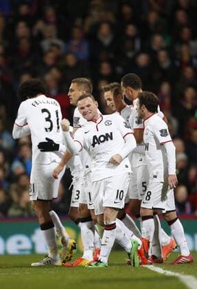 Manchester United s Wayne Rooney celebrates scoring his sides second goal Crystal Palace vs Manchester United - Premier League - Selhurst Park - London - England - 22 02 2014 - Pic David Klein Sportimage EDITORIAL USE ONLY. No use with unauthorised audio, video, data, fixture lists, club league logos or live services. Online in-match use limited to 120 images, no video emulation. No use in betting, games or single club league player publications.