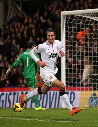Manchester United s Robin Van Persie celebrates scoring his sides opening goal Crystal Palace vs Manchester United - Premier League - Selhurst Park - London - England - 22 02 2014 - Pic David Klein Sportimage EDITORIAL USE ONLY. No use with unauthorised audio, video, data, fixture lists, club league logos or live services. Online in-match use limited to 120 images, no video emulation. No use in betting, games or single club league player publications.