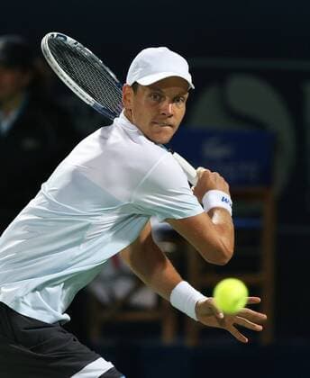 Dubai Tennis Championships 2014, ATP Tennis Herren Tennis Turnier,International Series,Dubai Tennis Stadium, U.A.E.,Final,Endspiel,Tomas Berdych (CZE), Aktion,Einzelbild,Halbkörper,Hochformat,