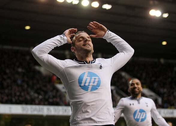 Tottenham s Roberto Soldado celebrates scoring his sides opening goal Tottenham vs Cardiff City - Premier League - White Hart Lane - London - England - 02 03 2014 - Pic David Klein Sportimage EDITORIAL USE ONLY. No use with unauthorised audio, video, data, fixture lists, club league logos or live services. Online in-match use limited to 120 images, no video emulation. No use in betting, games or single club league player publications.