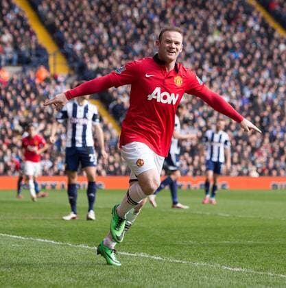 Wayne Rooney of Manchester United celebrates scoring his sides second goal - Barclays Premier League - West Bromwich Albion vs. Manchester United - The Hawthorns - Birmingham - England - 8th March 2014 - Picture Philip Oldham Sportimage EDITORIAL USE ONLY. No use with unauthorised audio, video, data, fixture lists, club league logos or live services. Online in-match use limited to 120 images, no video emulation. No use in betting, games or single club league player publications.