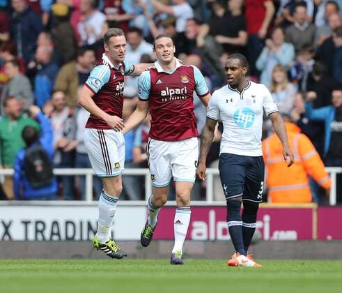 West Ham s Andy Carroll celebrates scoring his sides opening goal West Ham United vs Tottenham Hotspur - Barclays Premier League - Upton Park - London - UK - 03 05 2014 - Pic David Klein Sportimage EDITORIAL USE ONLY. No use with unauthorised audio, video, data, fixture lists, club league logos or live services. Online in-match use limited to 120 images, no video emulation. No use in betting, games or single club league player publications.