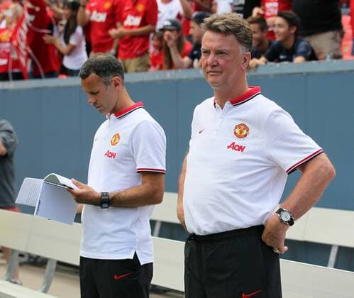 Manchester United s Louis Van Gaal looks on with Ryan Giggs - International Champions Cup 2014 - AS Roma v Manchester United - Sports Authority Field - Denver - USA - 26th July 2014 - Picture David Klein Sportimage EDITORIAL USE ONLY. No use with unauthorised audio, video, data, fixture lists, club league logos or live services. Online in-match use limited to 120 images, no video emulation. No use in betting, games or single club league player publications.