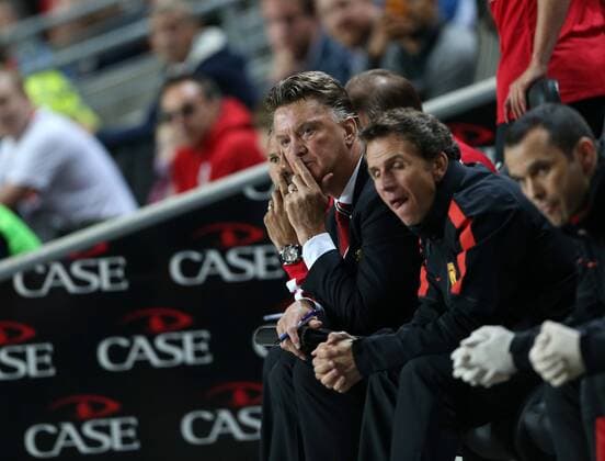 Manchester United s Louis Van Gaal looks on dejected - Capital One Cup, Second Round - Milton Keynes Dons FC vs Manchester United (ManU) - Milton Keynes - England - 26th August 2014 - EDITORIAL USE ONLY. No use with unauthorised audio, video, data, fixture lists, club league logos or live services. Online in-match use limited to 120 images, no video emulation. No use in betting, games or single club league player publications.