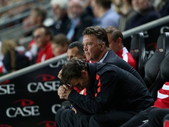 Manchester United s Louis Van Gaal looks on dejected - Capital One Cup, Second Round - MK Dons Stadium - Milton Keynes - England - 26th August 2014 - Picture David Klein Sportimage EDITORIAL USE ONLY. No use with unauthorised audio, video, data, fixture lists, club league logos or live services. Online in-match use limited to 120 images, no video emulation. No use in betting, games or single club league player publications.