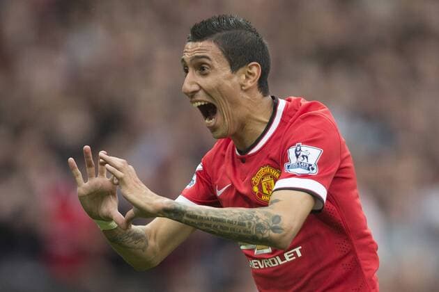 Angel di Maria of Manchester United celebrates his opening goal - Manchester United vs. QPR - Barclay s Premier League - Old Trafford - Manchester - 13 09 2014 Pic Philip Oldham Sportimage EDITORIAL USE ONLY. No use with unauthorised audio, video, data, fixture lists, club league logos or live services. Online in-match use limited to 120 images, no video emulation. No use in betting, games or single club league player publications.