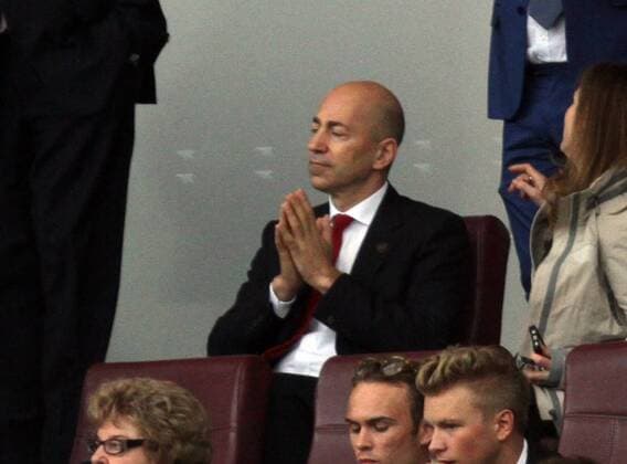 Arsenal FC London - Tottenham Hotspur Arsenal chief executive Ivan Gazadis puts his hands together in a praying motion.