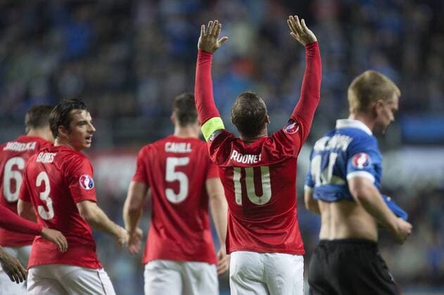 Wayne Rooney of England celebrates the opening goal - Estonia vs. England - UEFA Euro 2016 Qualifier - A. Le Coq Arena - Tallinn - 12 10 2014 Pic Philip Oldham Sportimage EDITORIAL USE ONLY. No use with unauthorised audio, video, data, fixture lists, club league logos or live services. Online in-match use limited to 120 images, no video emulation. No use in betting, games or single club league player publications.