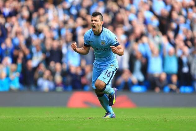Sergio Kun Aguero of Manchester City celebrates his third goal - Manchester City vs. Tottenham Hotspurs - Barclay s Premier League - Etihad Stadium - Manchester - 18 10 2014 EDITORIAL USE ONLY. No use with unauthorised audio, video, data, fixture lists, club league logos or live services. Online in-match use limited to 120 images, no video emulation. No use in betting, games or single club league player publications.