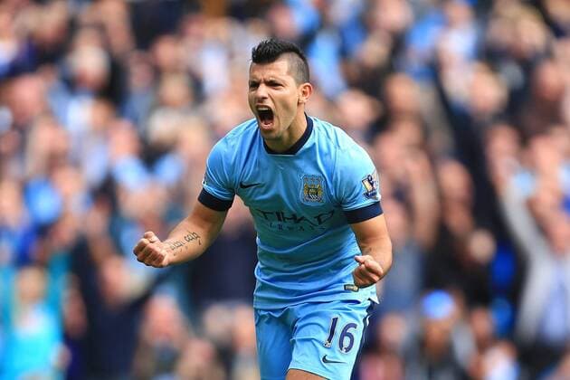 Sergio Kun Aguero of Manchester City celebrates his third goal - Manchester City vs. Tottenham Hotspurs - Barclay s Premier League - Etihad Stadium - Manchester - 18 10 2014 EDITORIAL USE ONLY. No use with unauthorised audio, video, data, fixture lists, club league logos or live services. Online in-match use limited to 120 images, no video emulation. No use in betting, games or single club league player publications.