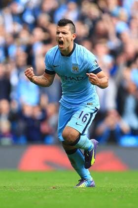 Sergio Kun Aguero of Manchester City celebrates his third goal - Manchester City vs. Tottenham Hotspurs - Barclay s Premier League - Etihad Stadium - Manchester - 18 10 2014 EDITORIAL USE ONLY. No use with unauthorised audio, video, data, fixture lists, club league logos or live services. Online in-match use limited to 120 images, no video emulation. No use in betting, games or single club league player publications.