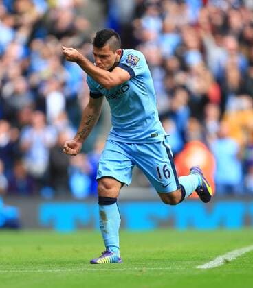 Sergio Kun Aguero of Manchester City celebrates his third goal - Manchester City vs. Tottenham Hotspurs - Barclay s Premier League - Etihad Stadium - Manchester - 18 10 2014 EDITORIAL USE ONLY. No use with unauthorised audio, video, data, fixture lists, club league logos or live services. Online in-match use limited to 120 images, no video emulation. No use in betting, games or single club league player publications.