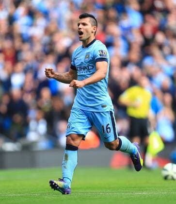 Sergio Kun Aguero of Manchester City celebrates his third goal - Manchester City vs. Tottenham Hotspurs - Barclay s Premier League - Etihad Stadium - Manchester - 18 10 2014 EDITORIAL USE ONLY. No use with unauthorised audio, video, data, fixture lists, club league logos or live services. Online in-match use limited to 120 images, no video emulation. No use in betting, games or single club league player publications.