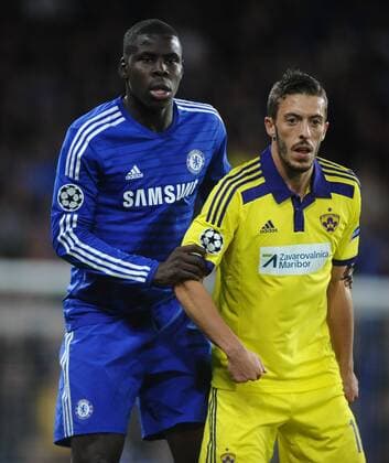 Football - 2014 2015 Champions League - Group G: Chelsea vs. Maribor Chelsea s Kurt Zouma and Agim Ibraimi at Stamford Bridge. COLORSPORT ANDREW COWIE