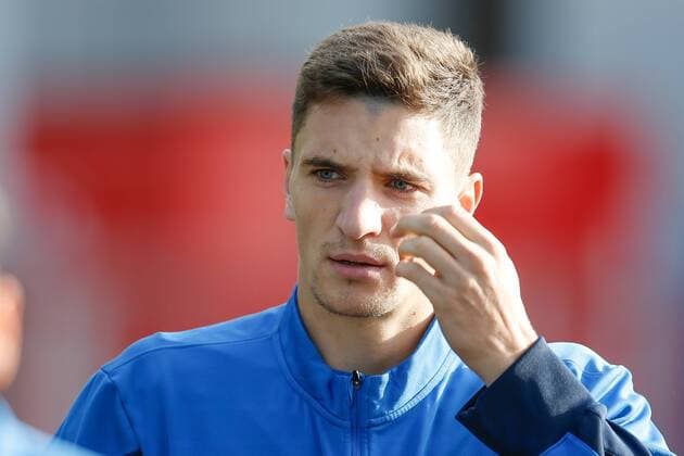 - BRUGGE, BELGIUM: Club s Thomas Meunier pictured at the start of a training session of Belgian soccer team Club Brugge, Wednesday 22 October 2014, in Brugge. Tomorrow Club Brugge is playing Danish team FC Kobenhavn in the third day of the group stage of the UEFA Europa League competition, in the group B. BRUNOxFAHY 04486878