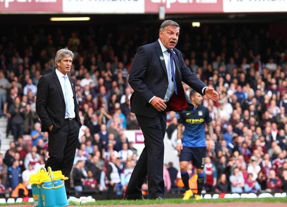 West Ham United v Manchester City . . London, UK . . 25.10.2014 Manuel Pellegrini (Man City manager) and Sam Allardyce (West Ham manager)