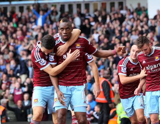 West Ham s Diafra Sakho celebrates scoring his sides second goal Barclays Premier League - West Ham United vs Manchester City - Upton Park - England - 25th October 2014 - Picture David Klein Sportimage EDITORIAL USE ONLY. No use with unauthorised audio, video, data, fixture lists, club league logos or live services. Online in-match use limited to 120 images, no video emulation. No use in betting, games or single club league player publications.