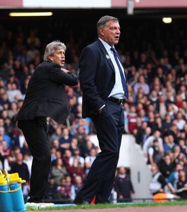 West Ham United v Manchester City . . London, UK . . 25.10.2014 Manuel Pellegrini (Man City manager) and Sam Allardyce (West Ham manager)
