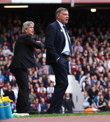 West Ham United v Manchester City . . London, UK . . 25.10.2014 Manuel Pellegrini (Man City manager) and Sam Allardyce (West Ham manager)