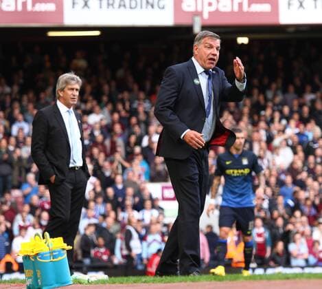 West Ham United v Manchester City . . London, UK . . 25.10.2014 Manuel Pellegrini (Man City manager) and Sam Allardyce (West Ham manager)