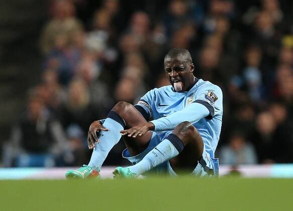 Manchester City s Yaya Toure sticks his tongue out League Cup Fourth Round- Manchester City vs Newcastle United - Etihad Stadium - England - 29th October 2014 - EDITORIAL USE ONLY. No use with unauthorised audio, video, data, fixture lists, club league logos or live services. Online in-match use limited to 120 images, no video emulation. No use in betting, games or single club league player publications.