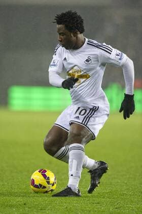 Football - 2014 2015 Premier League - Swansea City vs. Tottenham Hotspur Wilfried Bony of Swansea at The Liberty Stadium. COLORSPORT WINSTON BYNORTH