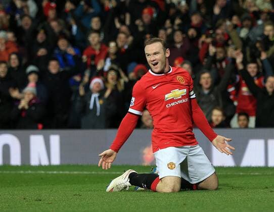 Manchester United ManU s Wayne Rooney celebrates scoring his sides second goal Barclays Premier League - Manchester United vs Newcastle United - Old Trafford - England - 26th December 2014 - Picture David Klein Sportimage EDITORIAL USE ONLY. No use with unauthorised audio, video, data, fixture lists, club league logos or live services. Online in-match use limited to 120 images, no video emulation. No use in betting, games or single club league player publications.