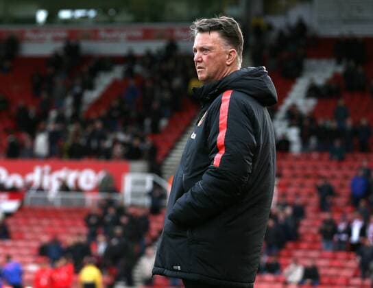 Louis van Gaal manager of Manchester United ManU - Barclays Premier League - Stoke City vs Manchester Utd - Stoke - England - 1st January 2015 - Picture Simon Bellis Sportimage EDITORIAL USE ONLY. No use with unauthorised audio, video, data, fixture lists, club league logos or live services. Online in-match use limited to 120 images, no video emulation. No use in betting, games or single club league player publications.