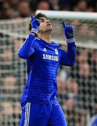 Chelsea s Diego Costa celebrates scoring his sides second goal Premier League - Chelsea vs Newcastle United - Stamford Bridge - England - 10th January 2015 - Picture David Klein Sportimage EDITORIAL USE ONLY. No use with unauthorised audio, video, data, fixture lists, club league logos or live services. Online in-match use limited to 120 images, no video emulation. No use in betting, games or single club league player publications.