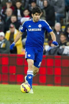 Football - 2014 2015 Premier League - Swansea City vs. Chelsea Diego Costa of Chelsea attacks at The Liberty Stadium. COLORSPORT WINSTON BYNORTH