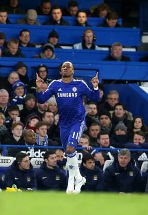 (150201) -- LONDON, Jan. 31, 2015 -- Didier Drogba of Chelsea reacts after substitution during the Barclays Premier League match between Chelsea and Manchester City at Stamford Bridge in London, England on January 31, 2015. The match ended in 1-1 draw. ) FOR EDITORIAL USE ONLY. NOT FOR SALE FOR MARKETING OR ADVERTISING CAMPAIGNS. NO USE WITH UNAUTHORIZED AUDIO, VIDEO, DATA, FIXTURE LISTS, CLUB LEAGUE LOGOS OR LIVE SERVICES. ONLINE IN-MATCH USE LIMITED TO 45 IMAGES, NO VIDEO EMULATION. NO USE IN BETTING, GAMES OR SINGLE CLUB LEAGUE PLAYER PUBLICATIONS. (SP)UK-LONDON-SOCCER-BARCLAYS PREMIER LEAGUE-CHELSEA VS MANCHESTER CITY HanxYan