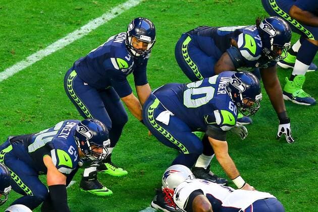 01 FEB 2015: Seattle Seahawks quarterback Russell Wilson (3) during the first quarter of Super Bowl XLIX being played at University of Phoenix Stadium. The New England Patriots defeat the Seattle Seahawks 28-24 in Super Bowl XLIX at University of Phoenix Stadium in Glendale Arizona. NFL American Football Herren USA FEB 01 Super Bowl XLIX - Patriots v Seahawks Icon020115271 EDITORIAL USE ONLY