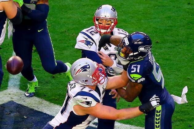 01 FEB 2015: New England Patriots quarterback Tom Brady (12) during the first quarter of Super Bowl XLIX being played at University of Phoenix Stadium. The New England Patriots defeat the Seattle Seahawks 28-24 in Super Bowl XLIX at University of Phoenix Stadium in Glendale Arizona. NFL American Football Herren USA FEB 01 Super Bowl XLIX - Patriots v Seahawks Icon020115324 EDITORIAL USE ONLY