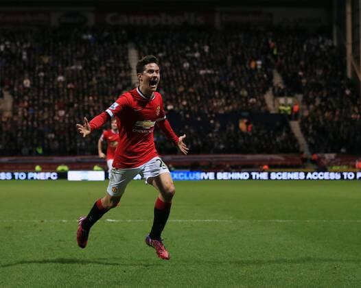 Manchester United ManU s Ander Herrera celebrates scoring his sides opening goal FA Cup - Preston North End vs Manchester United - Deepdale - England - 16th February 2015 - Picture David Klein Sportimage EDITORIAL USE ONLY. No use with unauthorised audio, video, data, fixture lists, club league logos or live services. Online in-match use limited to 120 images, no video emulation. No use in betting, games or single club league player publications.