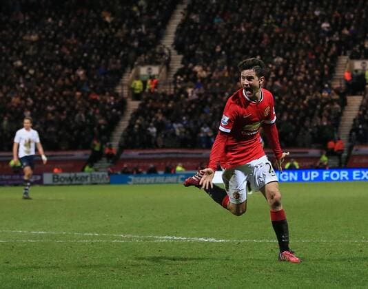 Manchester United ManU s Ander Herrera celebrates scoring his sides opening goal FA Cup - Preston North End vs Manchester United - Deepdale - England - 16th February 2015 - Picture David Klein Sportimage EDITORIAL USE ONLY. No use with unauthorised audio, video, data, fixture lists, club league logos or live services. Online in-match use limited to 120 images, no video emulation. No use in betting, games or single club league player publications.